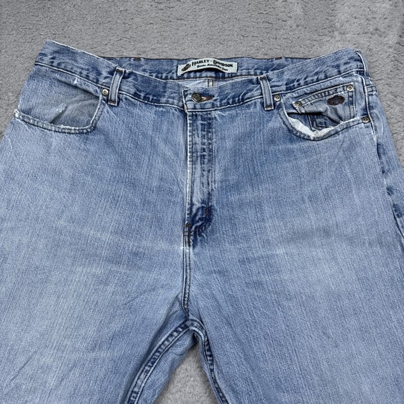 Harley-Davidson Jeans Mens 42x34 Blue Straight Leg Denim Distressed Motorcycle - Picture 3 of 15